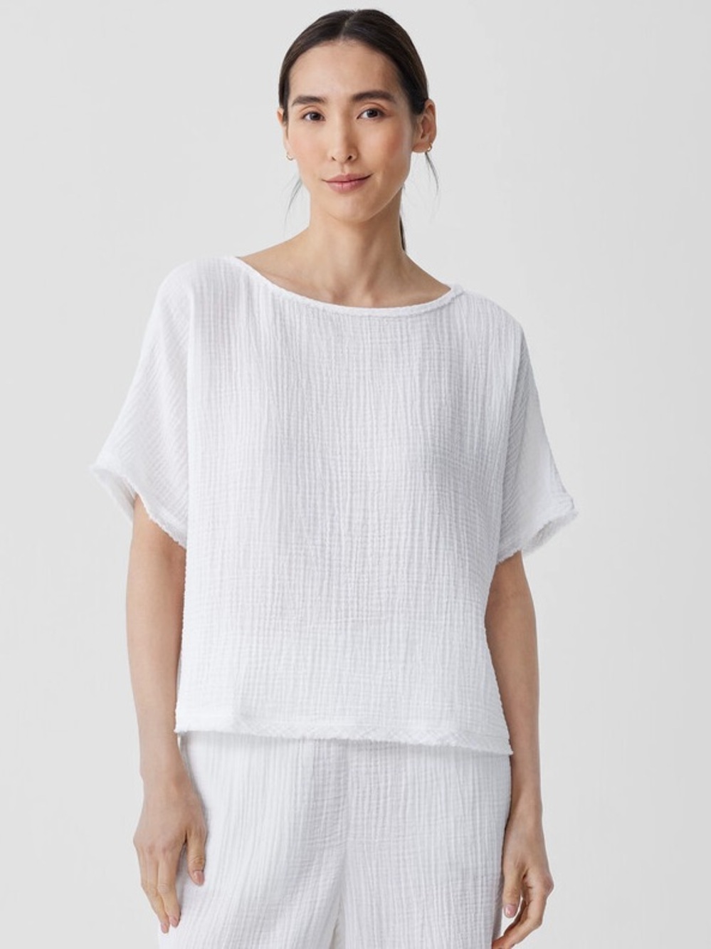 Eileen Fisher Organic Cotton Lofty Gauze Bateau Neck Top, Size Small, Like New